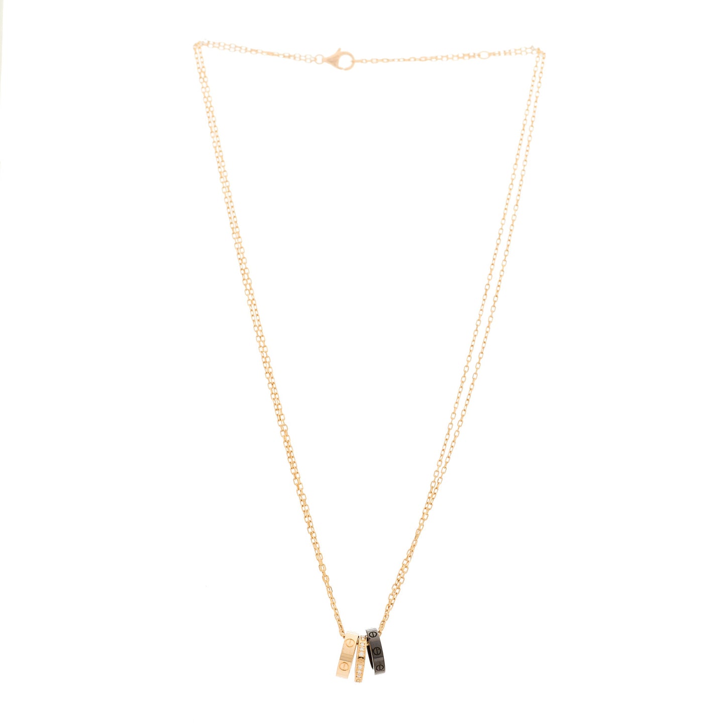 18K Pink Gold Ceramic Diamond Three Ring LOVE Pendant Necklace