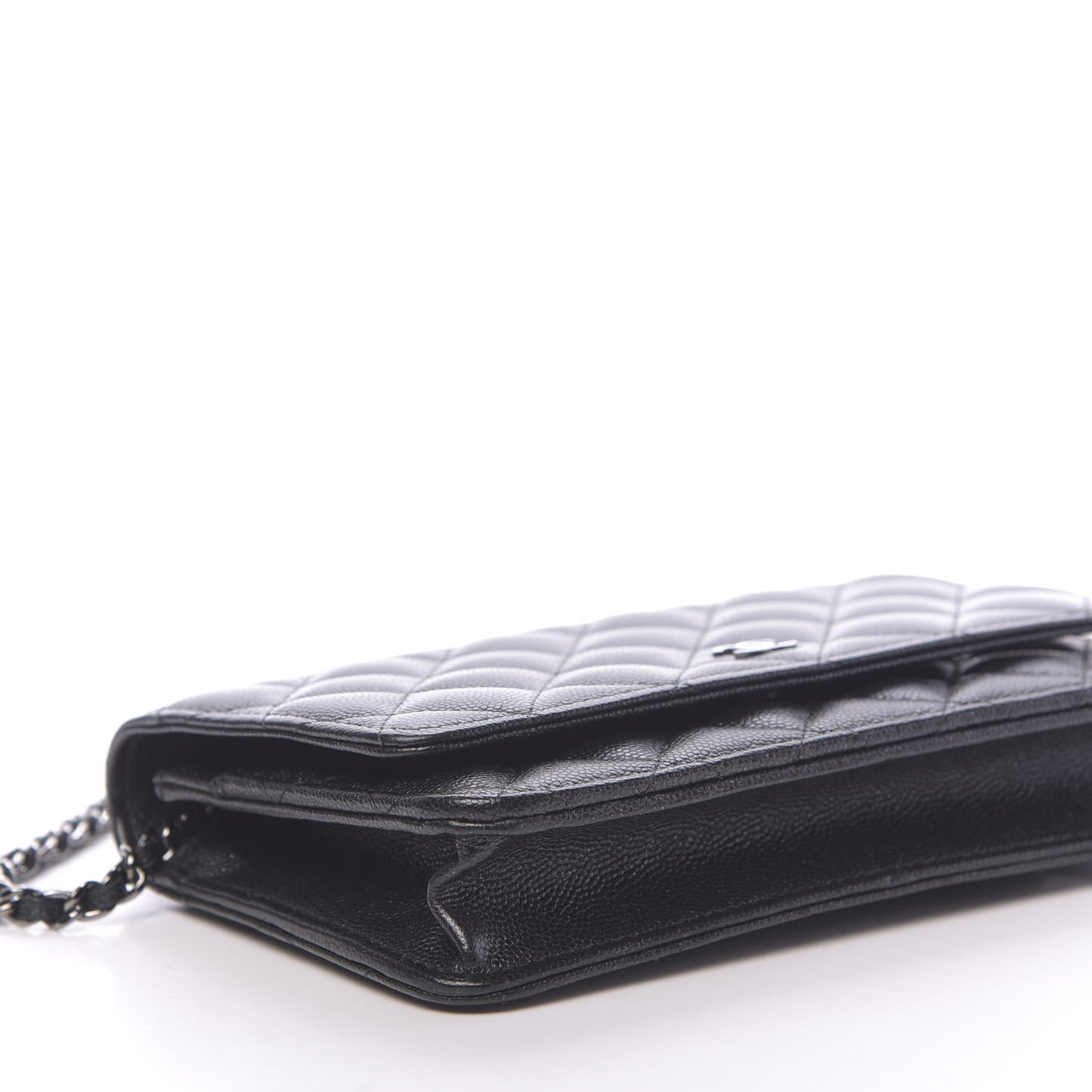 Iridescent Caviar Quilted Wallet On Chain WOC Black