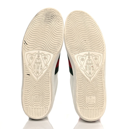 Gucci Miro Soft Calfskin Laminated Ayers Web Bee Embroidered Mens Ace Sneakers 9 White Red Flame Green 6 of 12