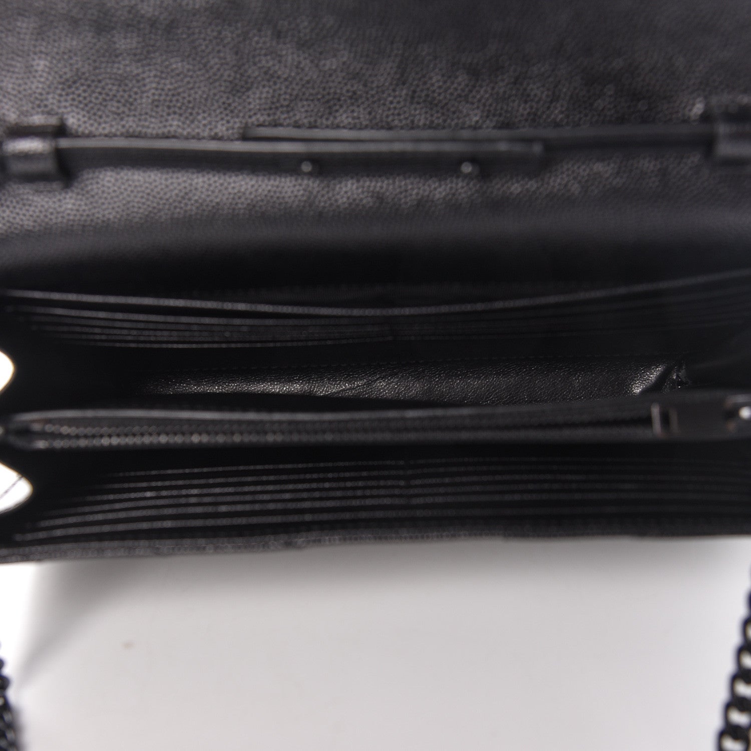 Saint Laurent Grain De Poudre Matelasse Chevron Monogram Chain Wallet Black 5 of 10