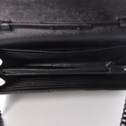 Saint Laurent Grain De Poudre Matelasse Chevron Monogram Chain Wallet Black 5 of 10