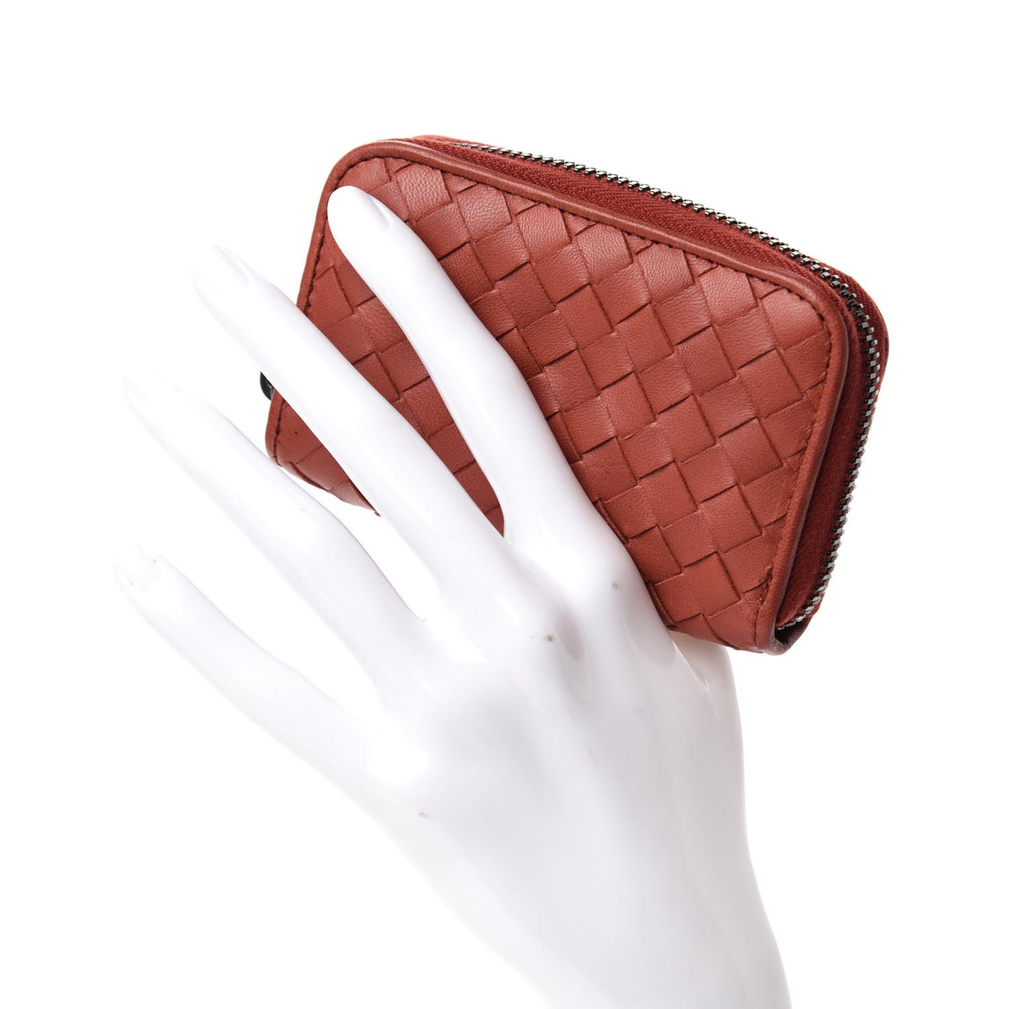 Nappa Intrecciato Zip Around Coin Purse Brique