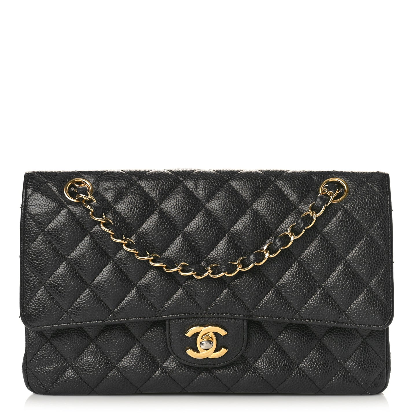 Caviar Quilted Medium Double Flap Black