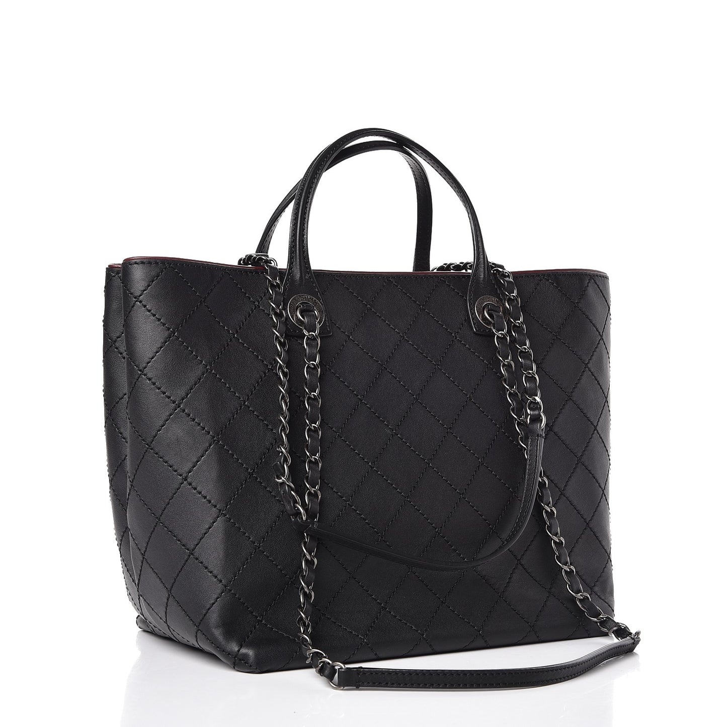 Calfskin Stitched Medium Shopping Tote Black