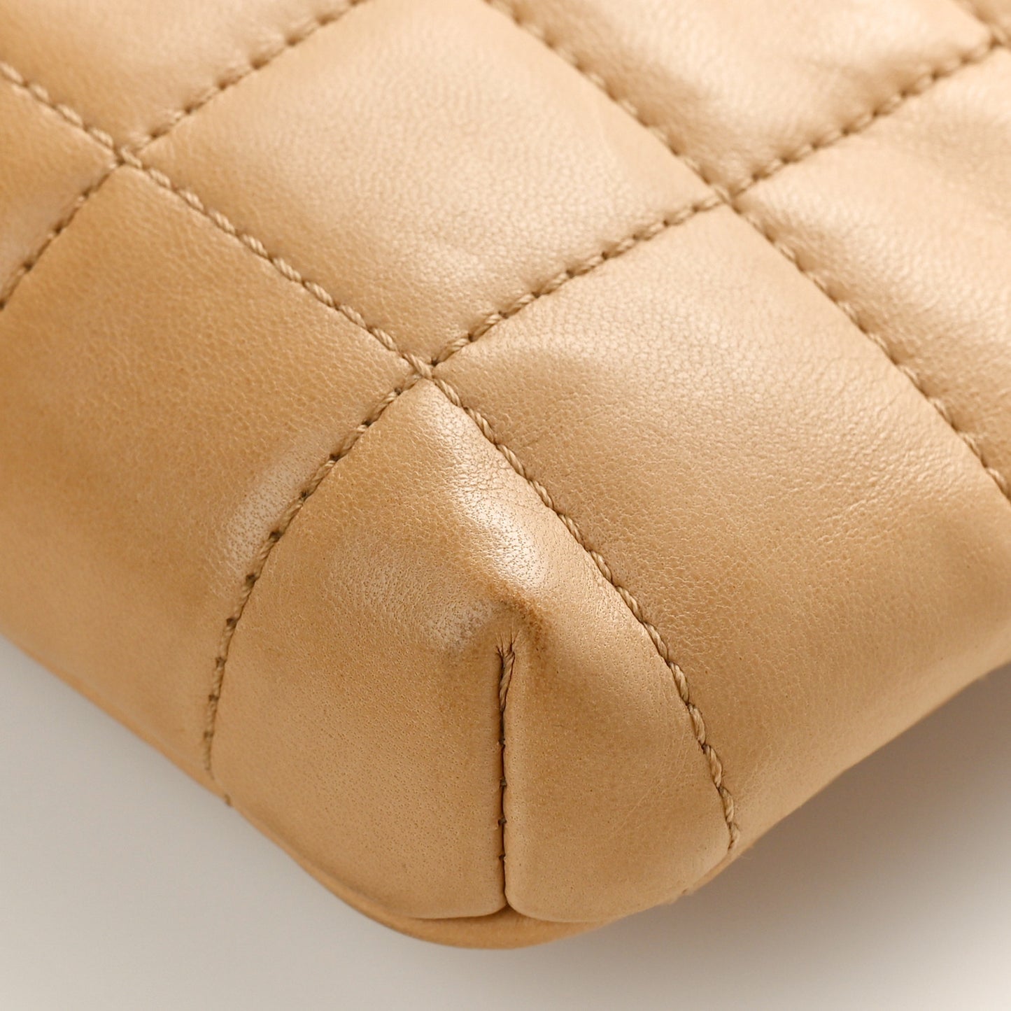 Lambskin Chocolate Bar Mademoiselle Flap Shoulder Bag Beige