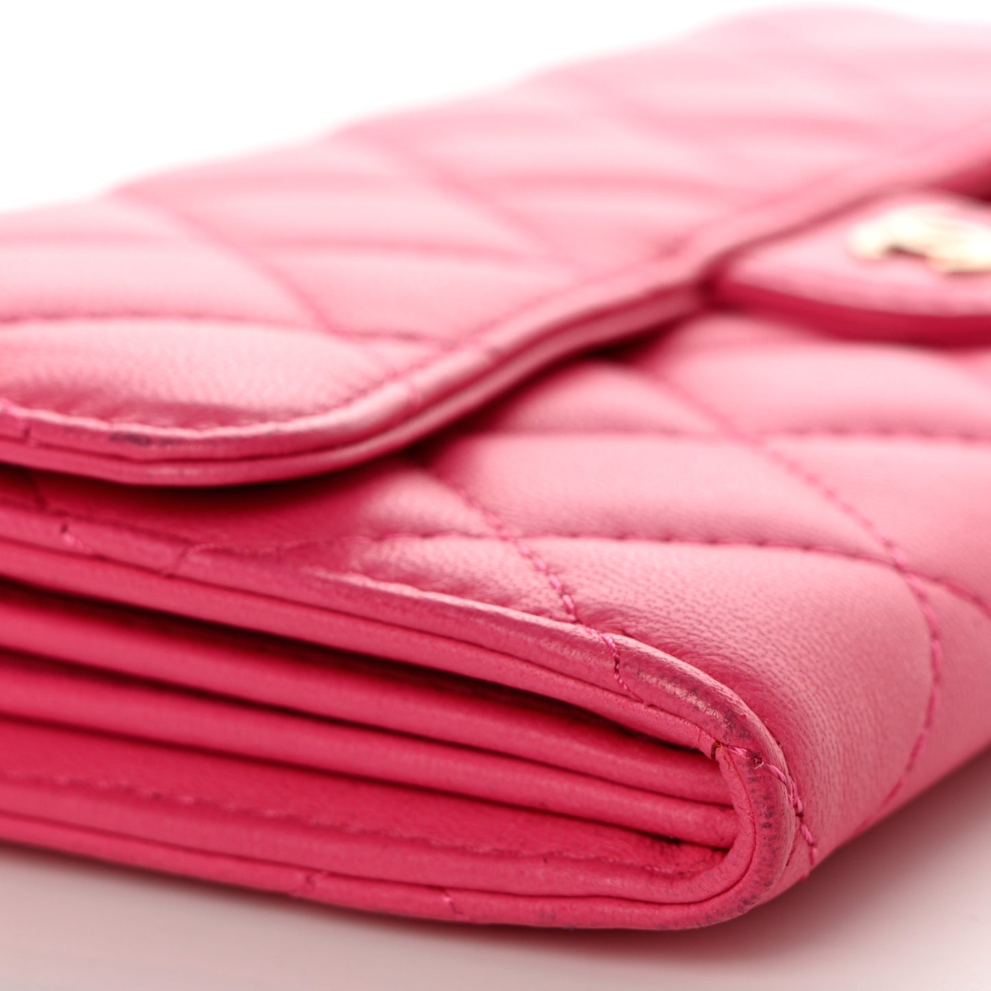 Lambskin Quilted Large Flap Wallet Pink