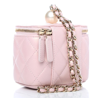 Chanel Iridescent Caviar Quilted Mini Pearl On Top Vanity Case With Chain Light Pink 2 of 5