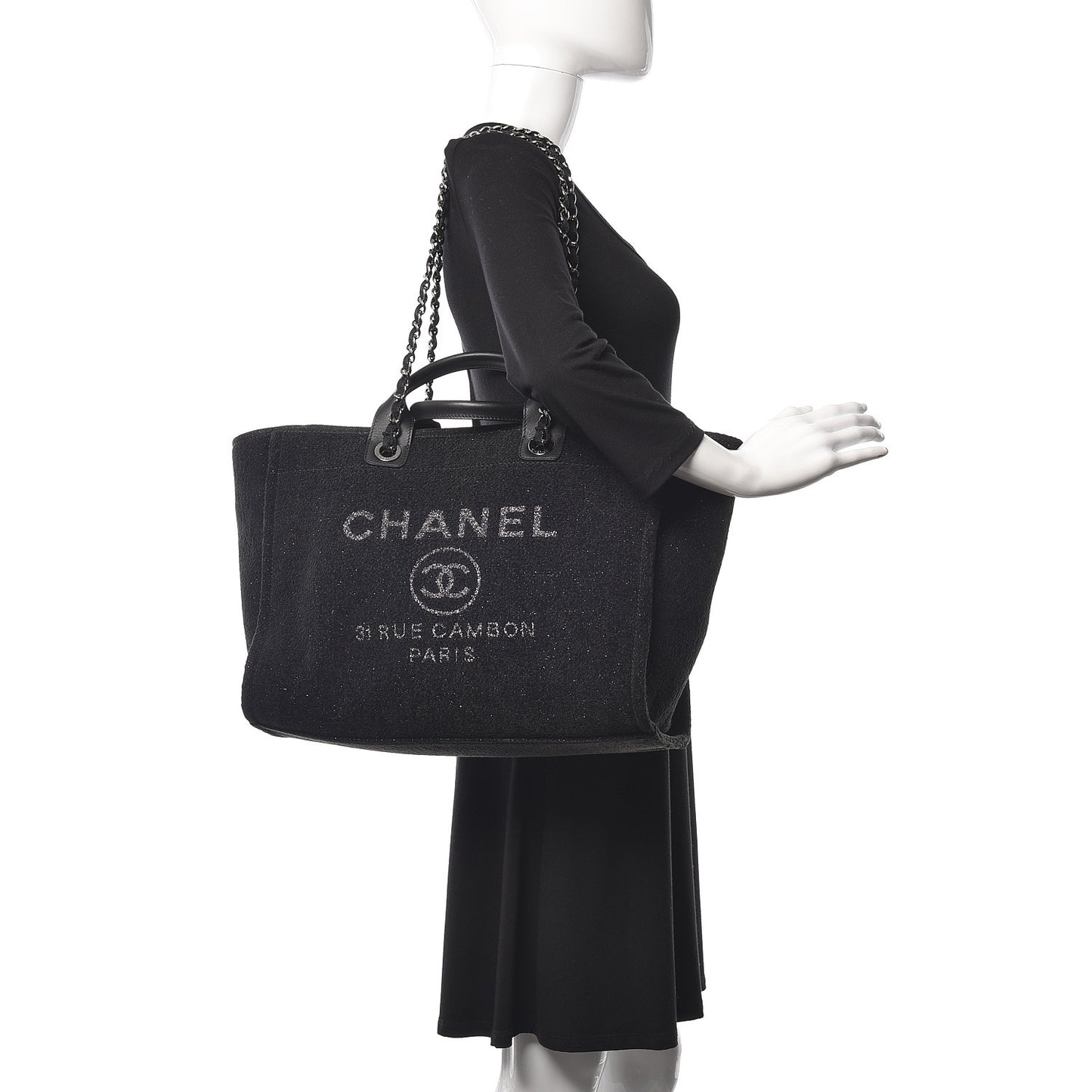 Woven Straw Raffia Medium Deauville Tote Black