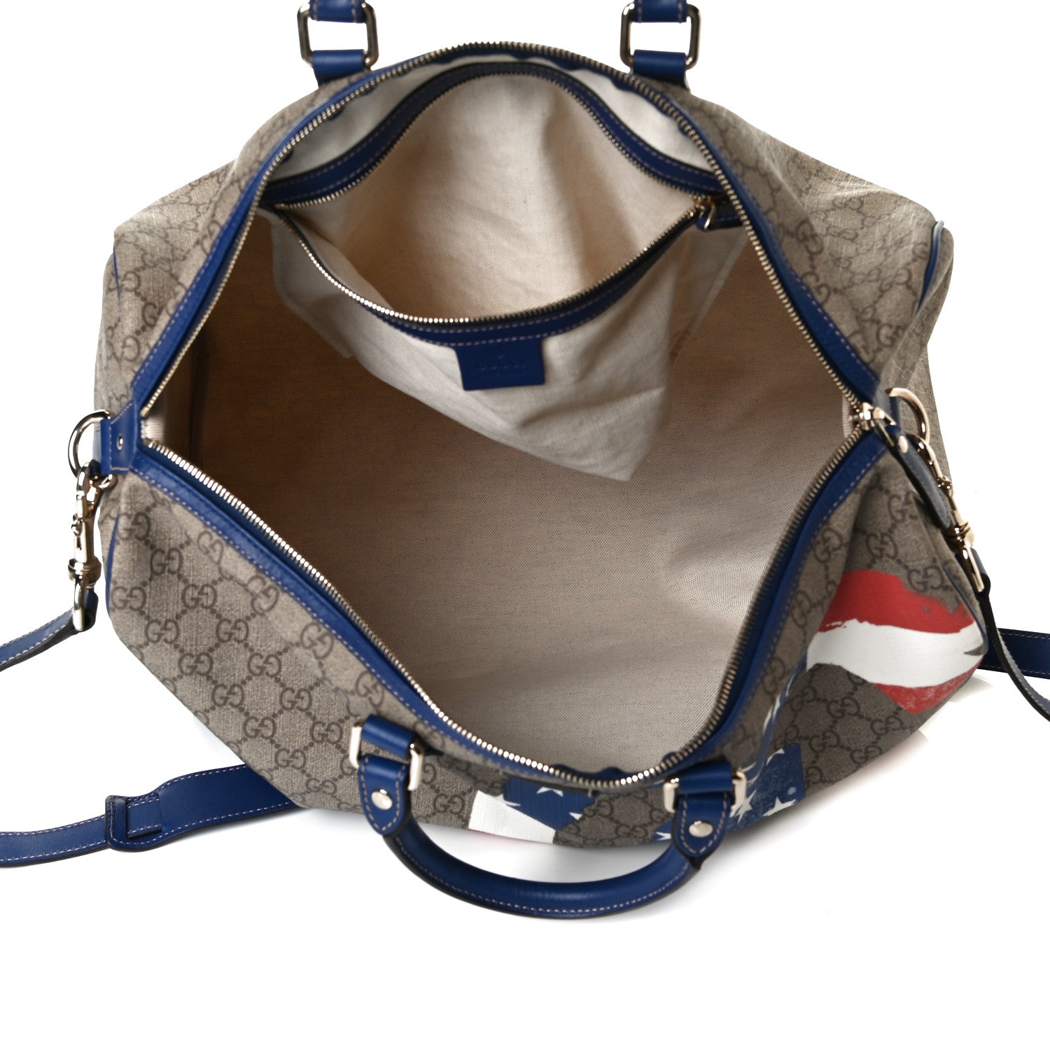 Gucci GG Plus Monogram Large Boston USA Flag Unicef Duffle Blue 5 of 11