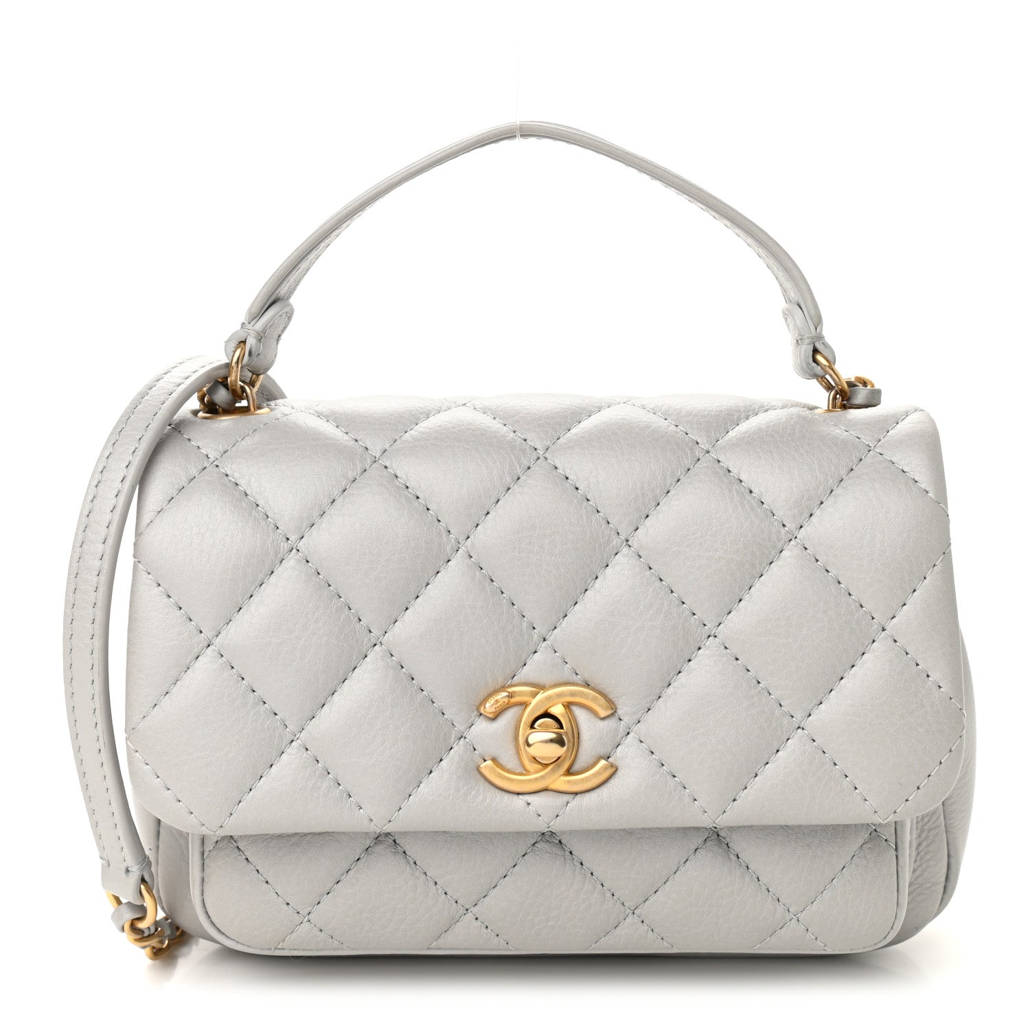 Chanel Calfskin Quilted Top Handle Flap Light Grey 1 of 9