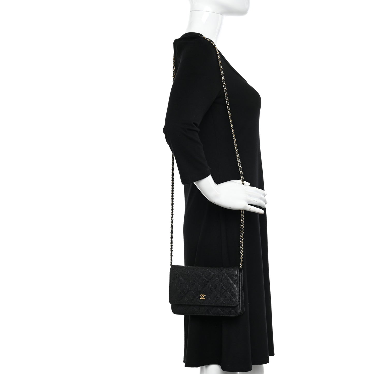 Caviar Quilted Wallet on Chain WOC Black