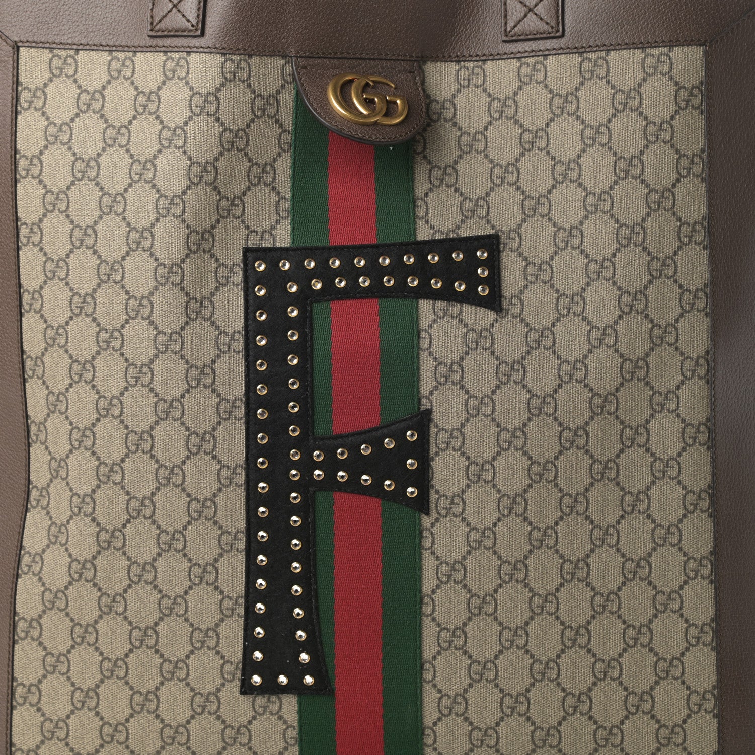 Gucci GG Supreme Monogram Web Large DIY Ophidia Vertical Shopping Tote Brown 9 of 14