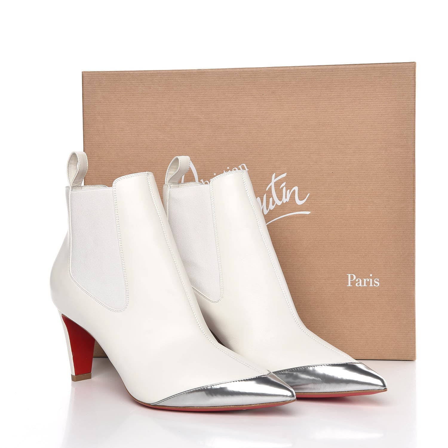 Christian Louboutin Calfskin Antispecchio Superchen 70 Booties 38 Snow Silver 16 of 16