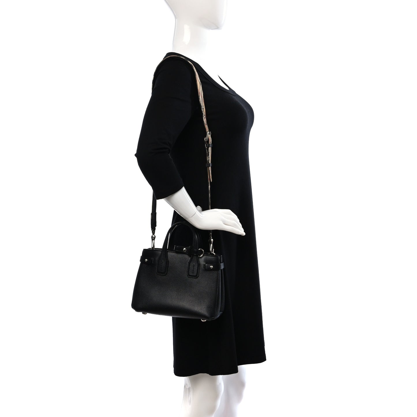 Derby Calfskin House Check Small Banner Tote Black