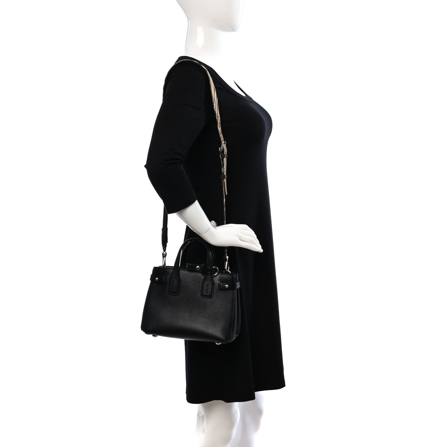 Burberry Derby Calfskin House Check Small Banner Tote Black 2 of 12