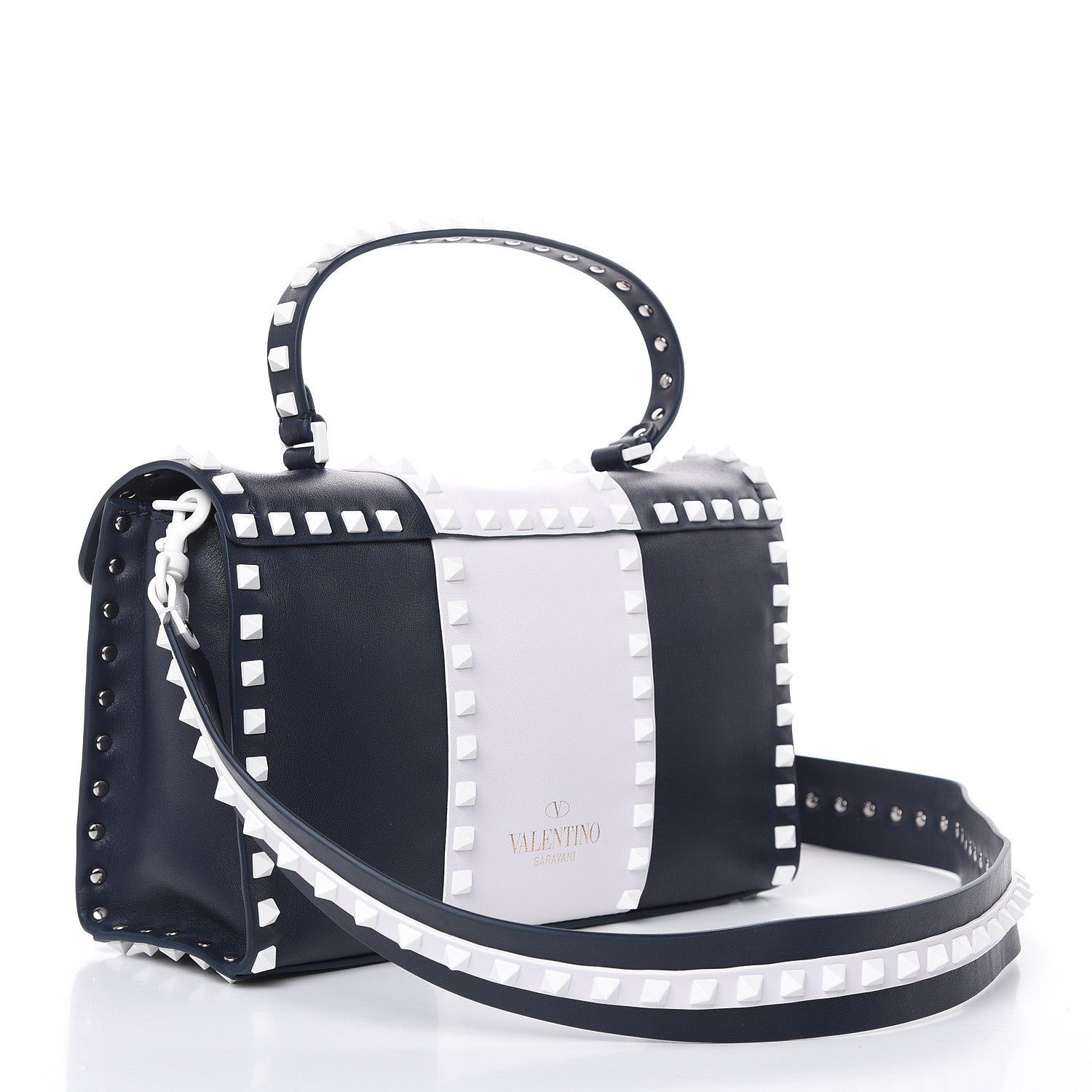 Valentino Garavani Vitello Colorblock Small Free Rockstud Single Handle Flap Bag Marine Optic White 3 of 8
