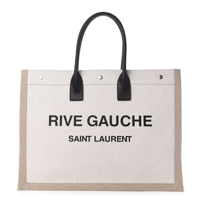 Saint Laurent Linen Calfskin Rive Gauche Tote Optic White 1 of 9