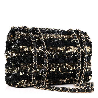 Chanel Sequin Striped Medium Flap Black Gold 3 of 10