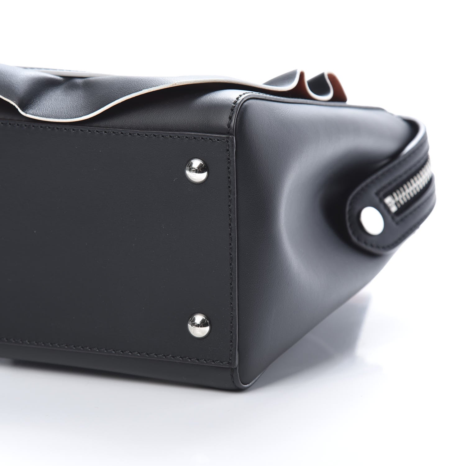 Fendi Vitello Baltico Century Dolce Waves DotCom Satchel Black Terracotta 10 of 12