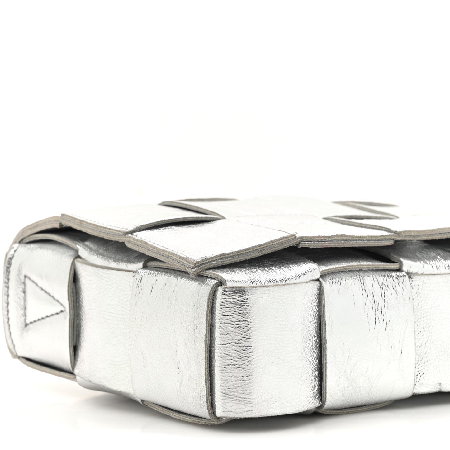 Metallic Lambskin Maxi Intrecciato Cassette Crossbody Bag Silver