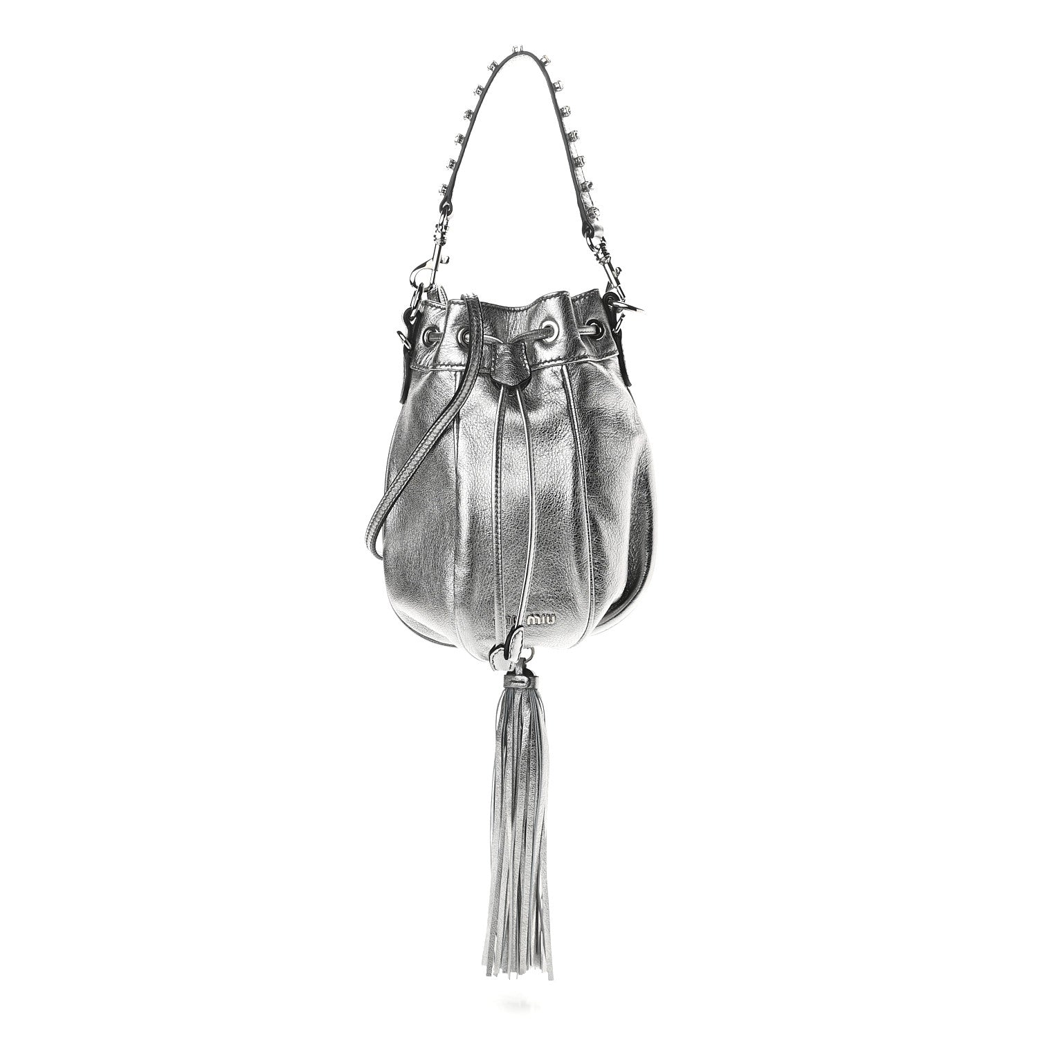 Miu Miu Metallic Nappa Tassel Bandoliera Cromo 1 of 8
