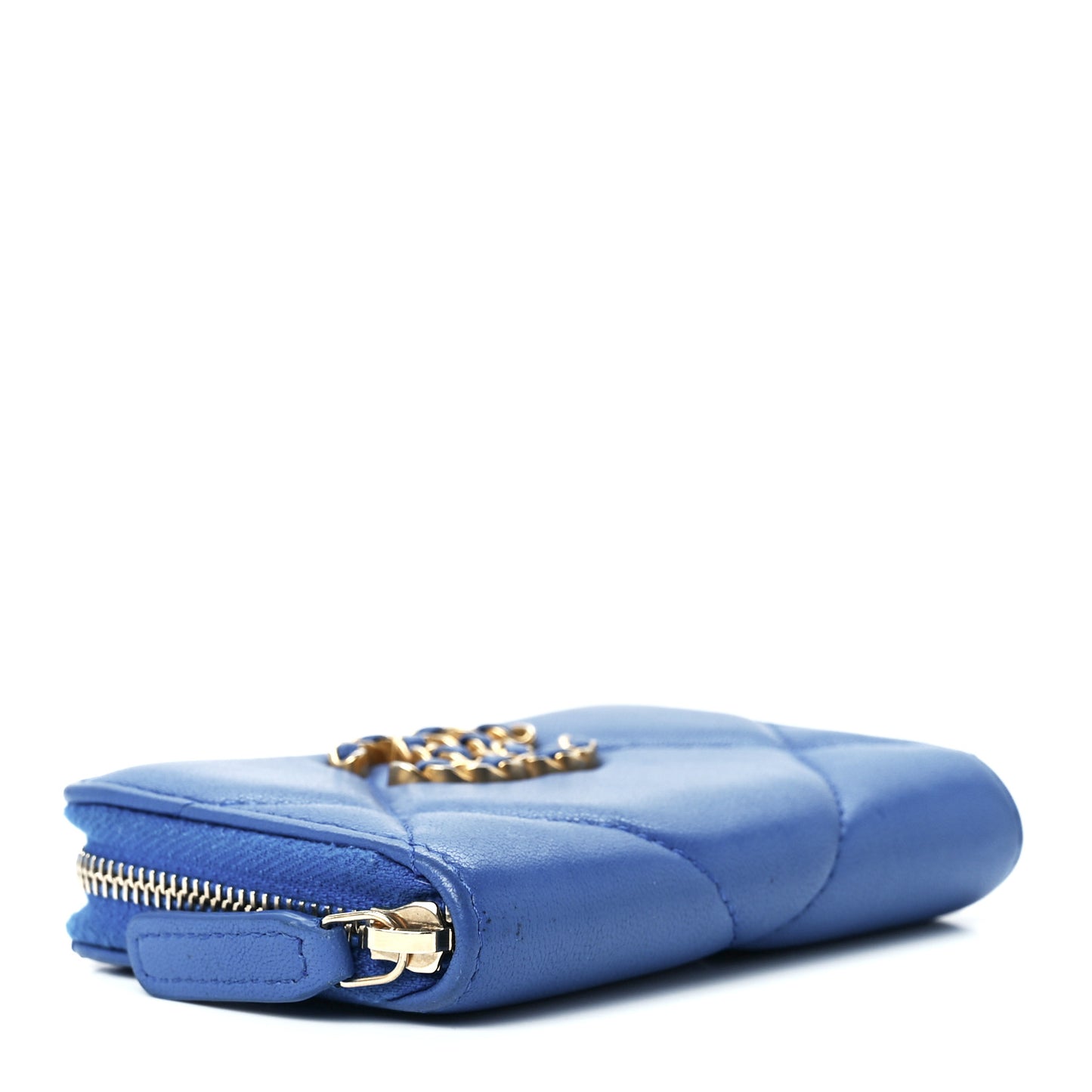 Lambskin Quilted Chanel 19 Zip Around Coin Purse Wallet Dark Blue