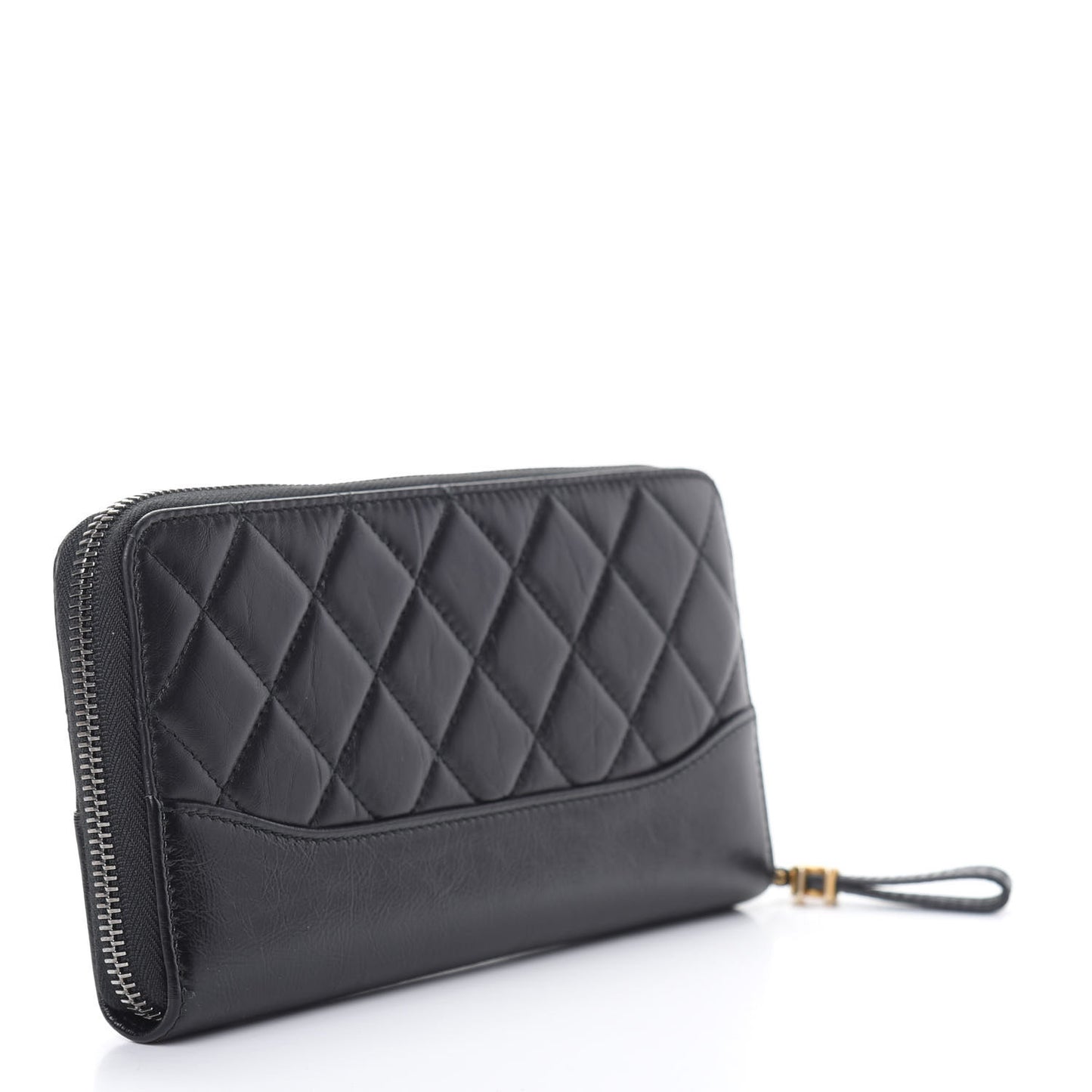 Aged Calfskin Quilted Small Gabrielle Zip Around Wallet Black