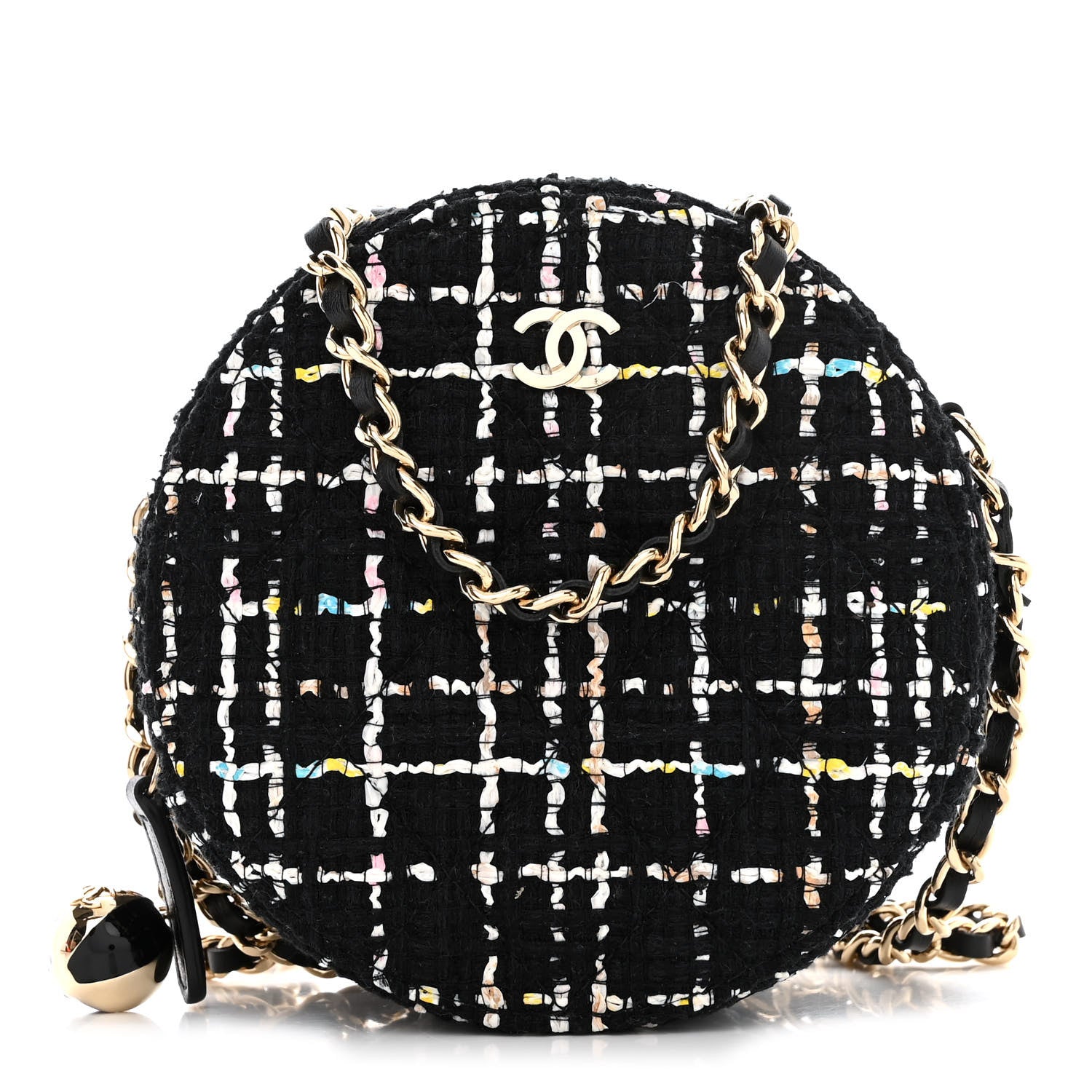 Chanel Tweed Round Clutch With Chain Black White Multicolor 1 of 10