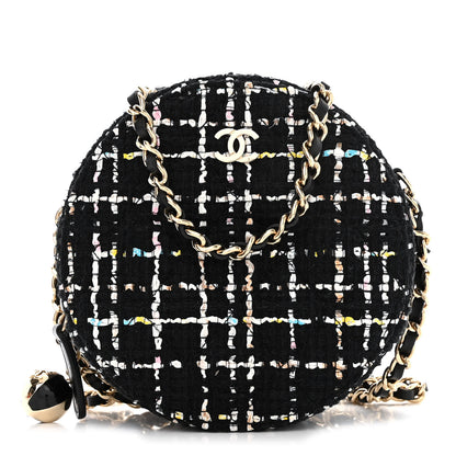 Chanel Tweed Round Clutch With Chain Black White Multicolor 1 of 10
