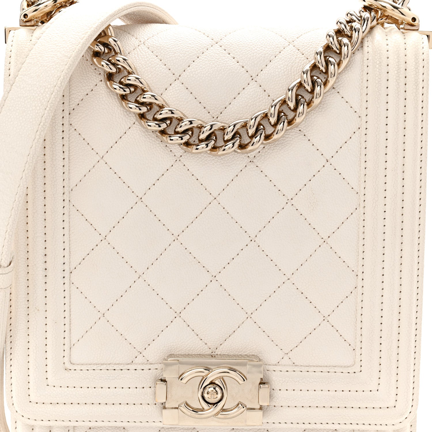 Chanel Caviar Quilted North South Boy Flap White 9 of 11