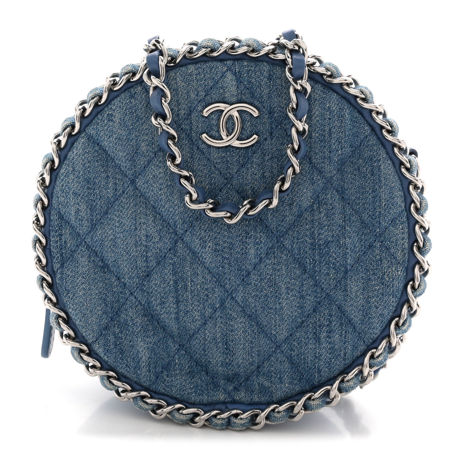 Chanel Denim Quilted Round Clutch With Chain Blue 1 of 11