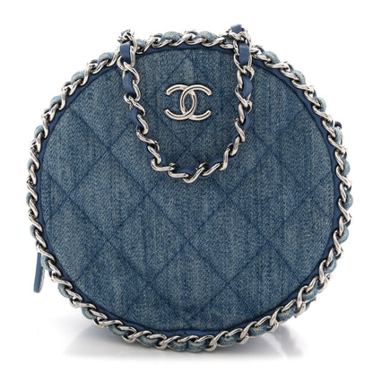Chanel Denim Quilted Round Clutch With Chain Blue 1 of 11