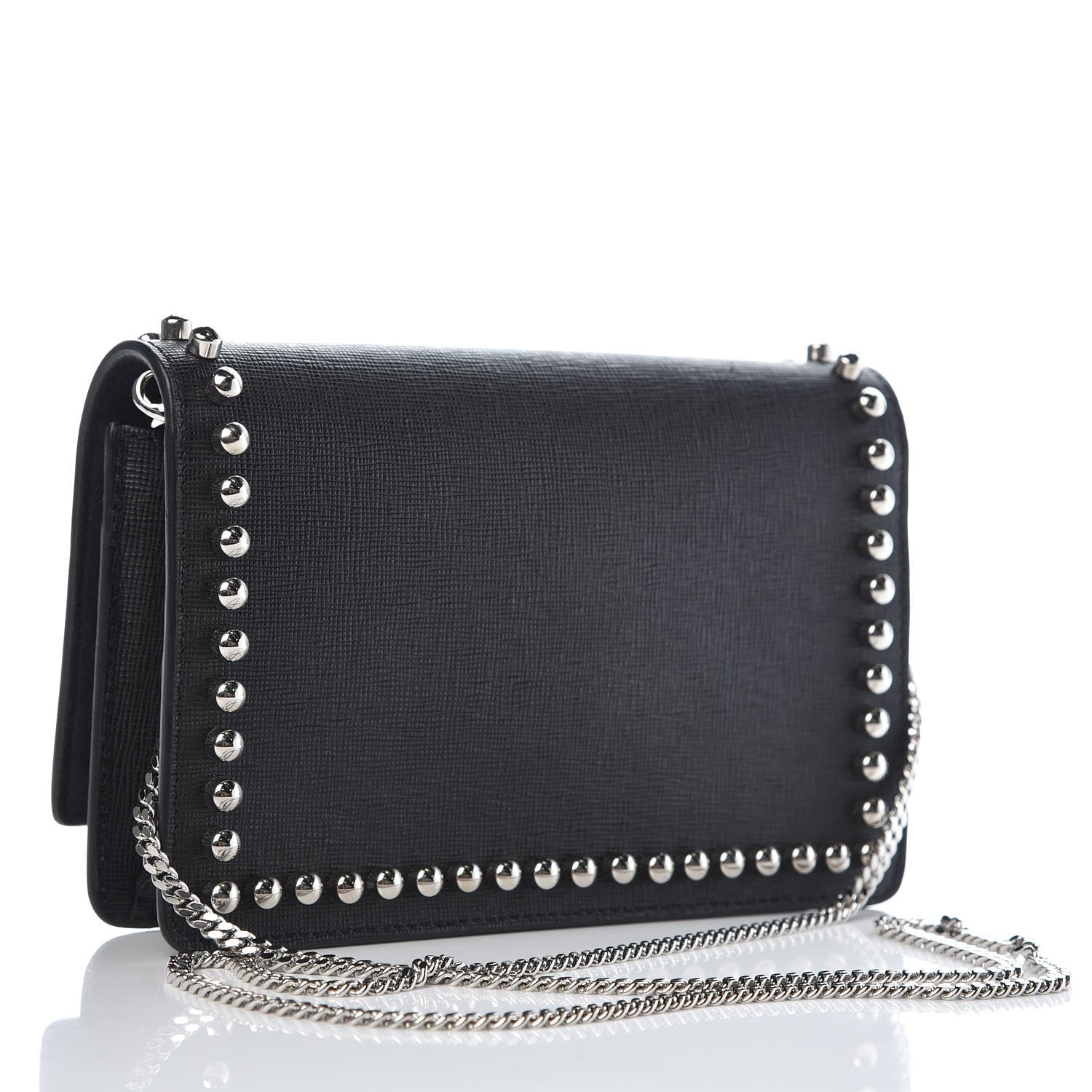 Fendi Vitello Elite Mink Fur Studded Karlito Tube Wallet on Chain Black 3 of 7