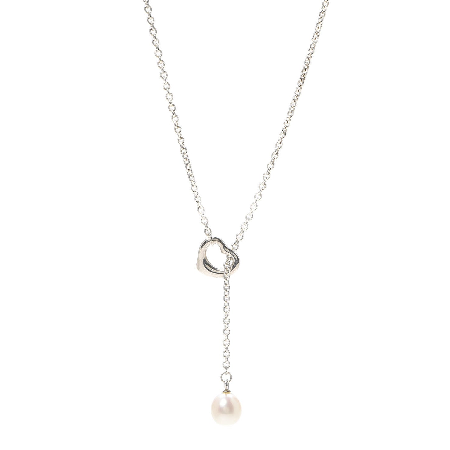 Sterling Silver Pearl 9-9.5mm Elsa Peretti Open Heart Lariat Necklace