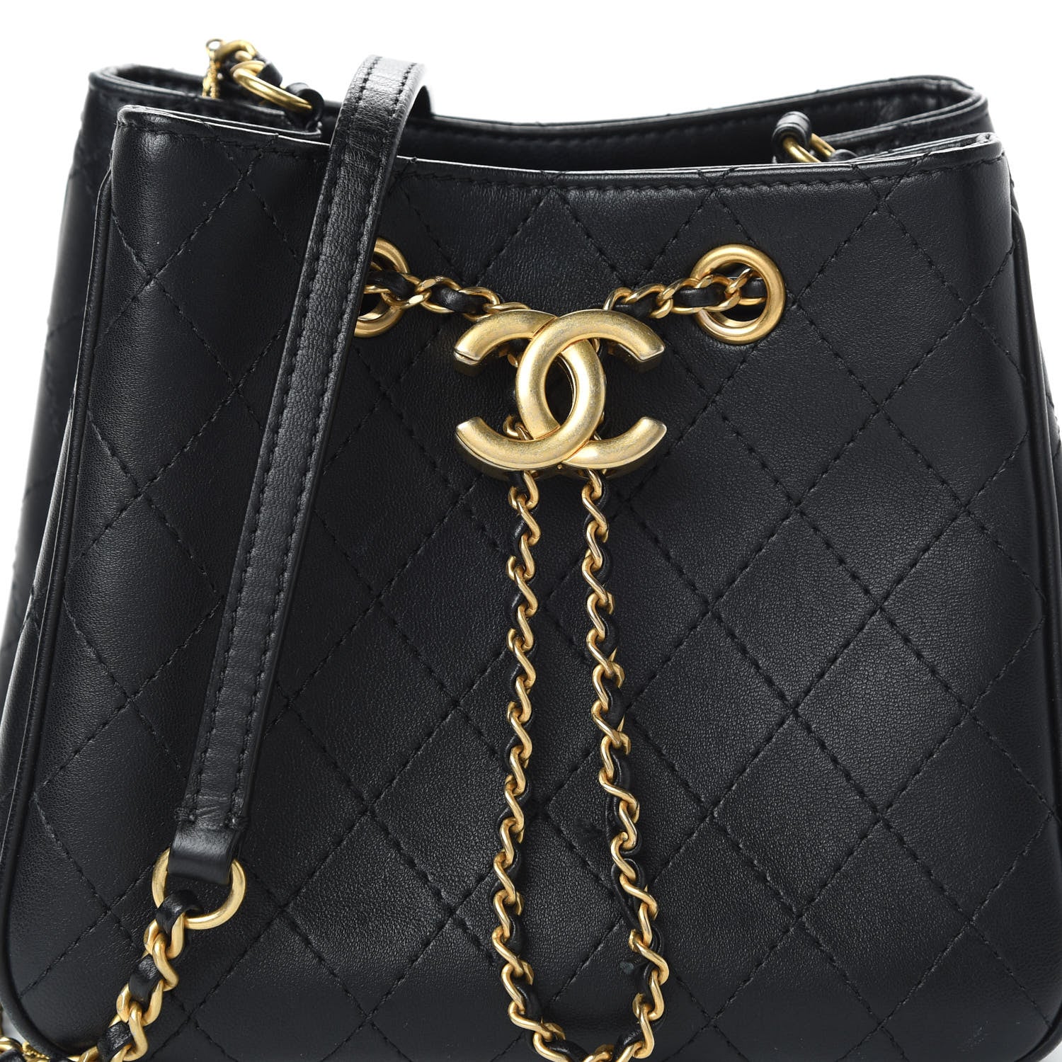 Chanel Calfskin Stitched Small Egyptian Amulet Drawstring Bag Black 10 of 11