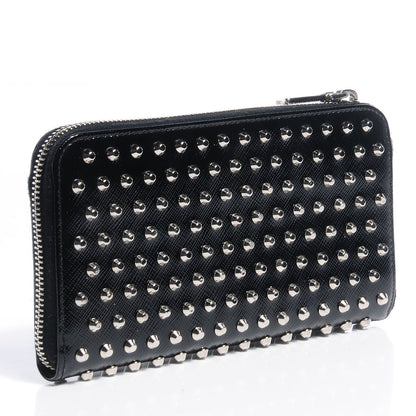 Prada Saffiano Vernice Studded Zip Around Wallet Black 3 of 10
