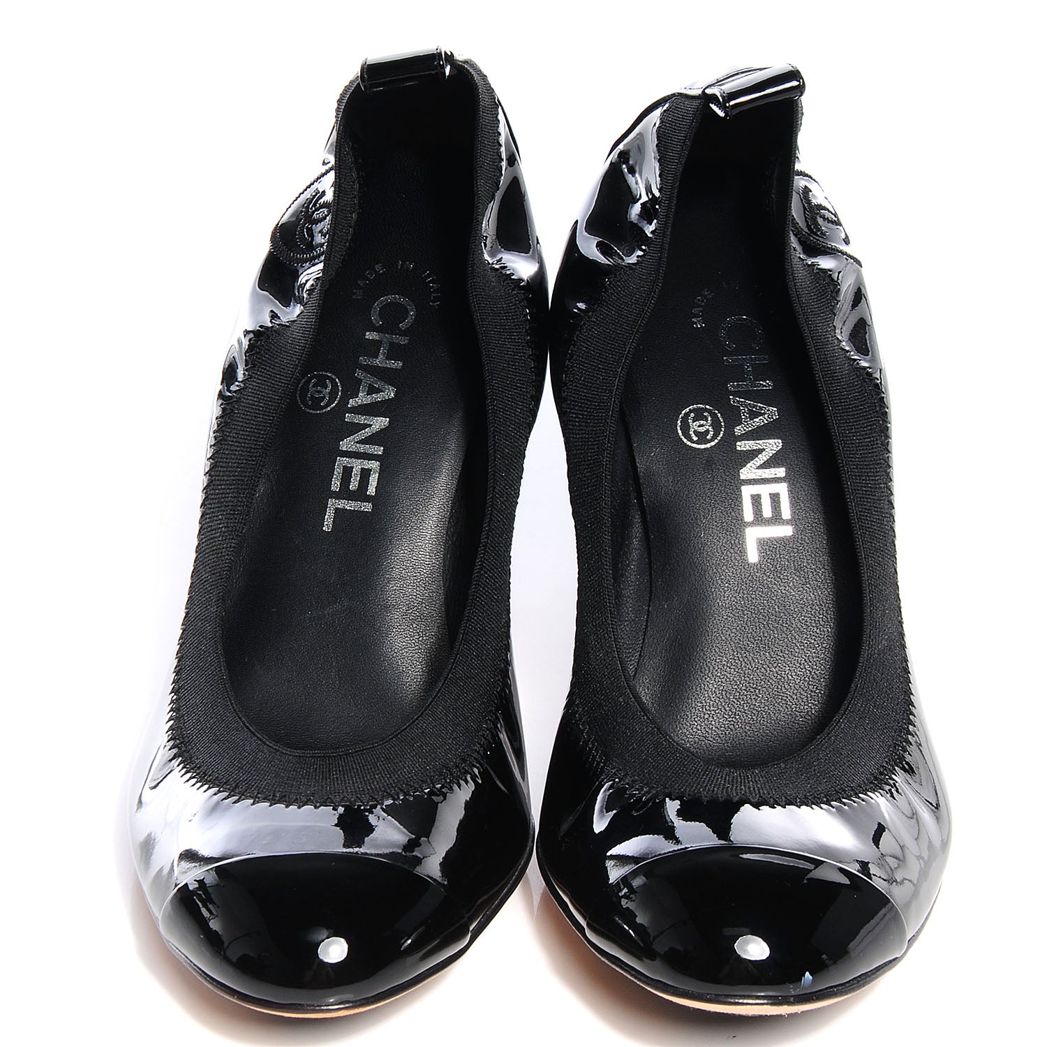 Chanel Patent Elastic Cap Toe Heels 37 Black 2 of 7