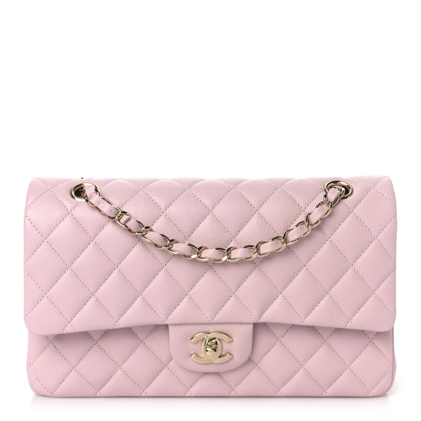 Caviar Quilted Medium Double Flap Light Pink