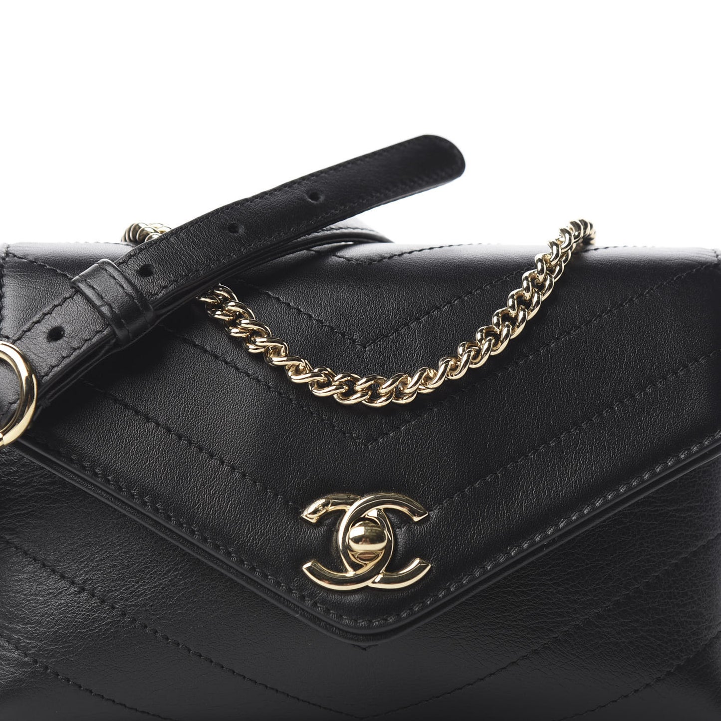 Calfskin Chevron Stitched Coco Waist Bag Black