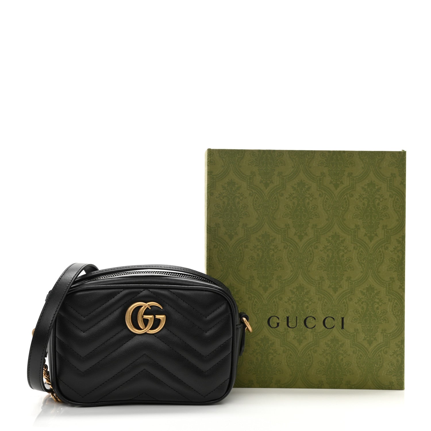 Gucci Calfskin Matelasse Mini GG Marmont Chain Shoulder Bag Black 9 of 9