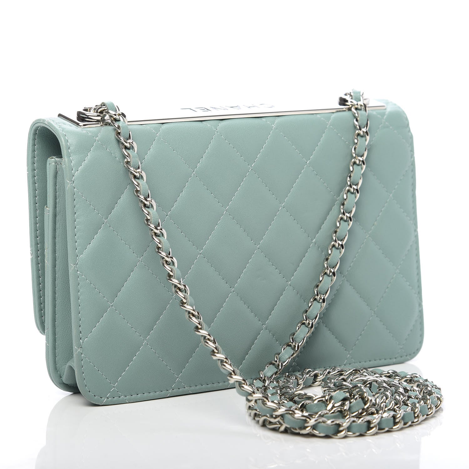 Chanel Lambskin Quilted Trendy CC Wallet On Chain WOC Light Blue 3 of 14