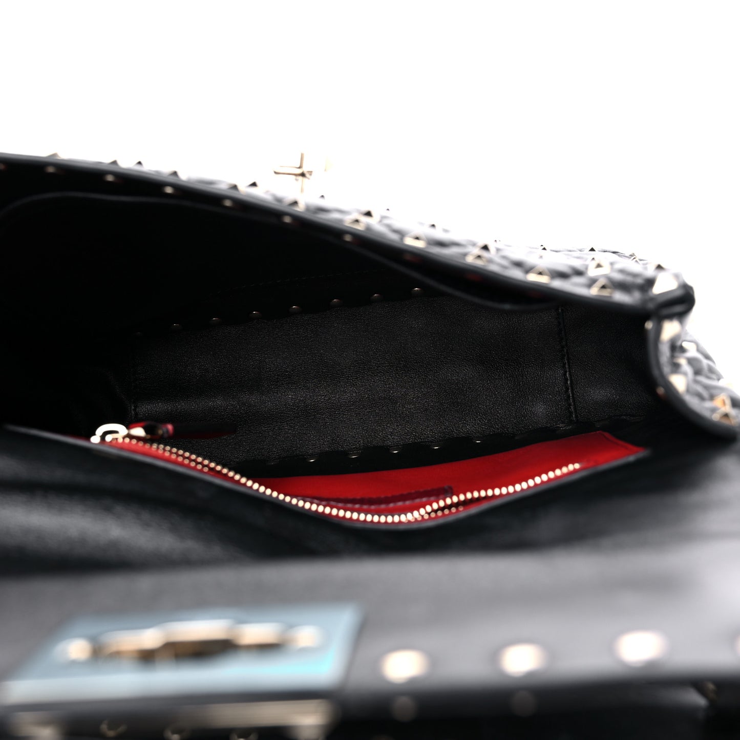 Lambskin VLTN Print Medium Rockstud Spike Shoulder Bag Black