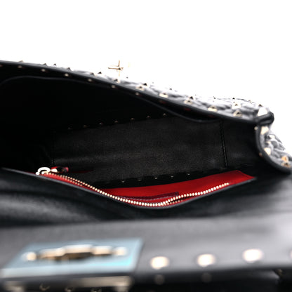 Valentino Garavani Lambskin VLTN Print Medium Rockstud Spike Shoulder Bag Black 5 of 12
