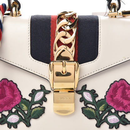 Gucci Calfskin Embroidered Mini Sylvie Top Handle Bag White 11 of 11