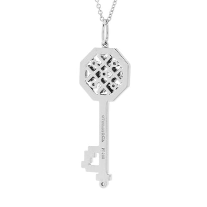 Tiffany Platinum Diamond Octagon Key Charm Pendant Necklace 6 of 6