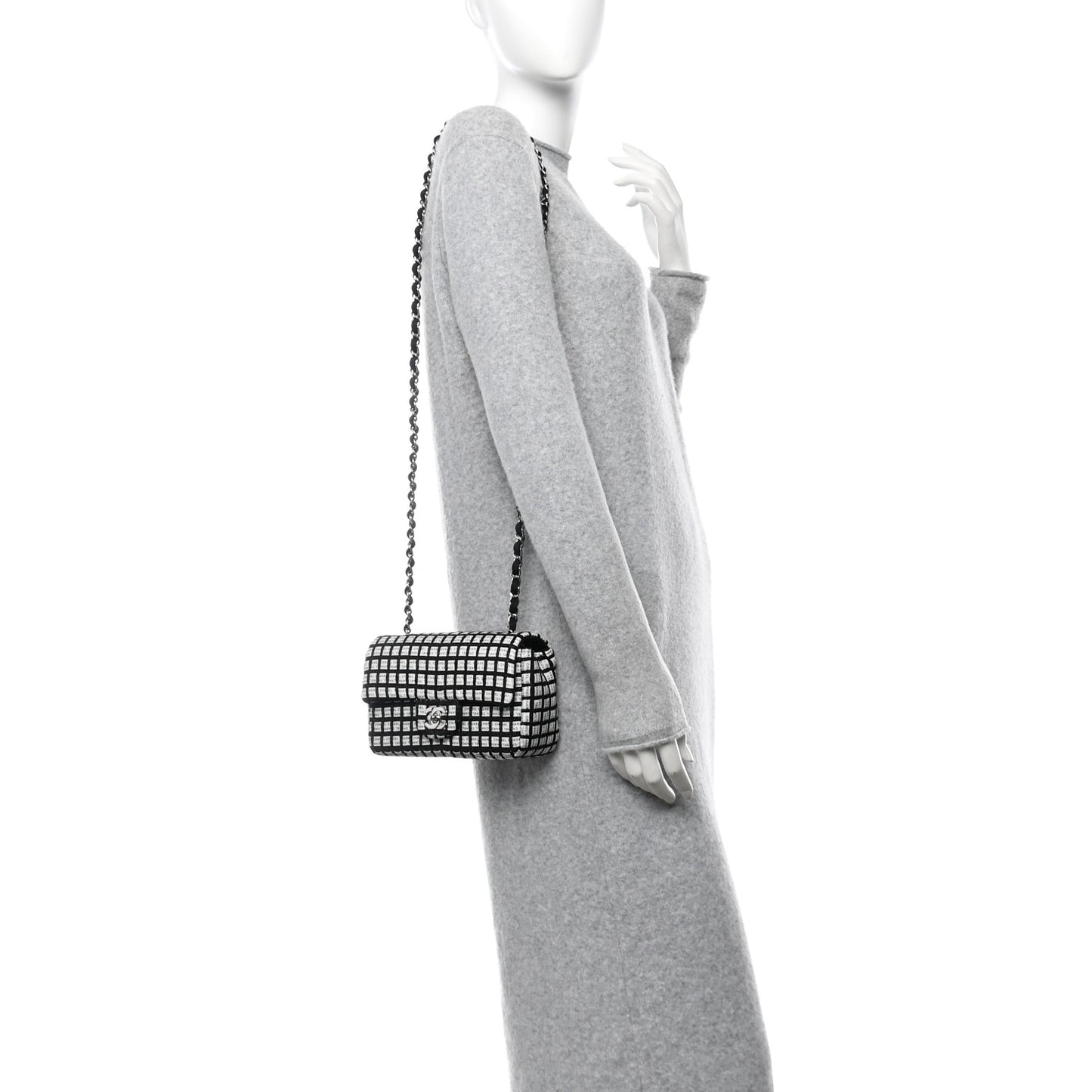Ribbon Tweed Mini Rectangular Flap Black Ivory