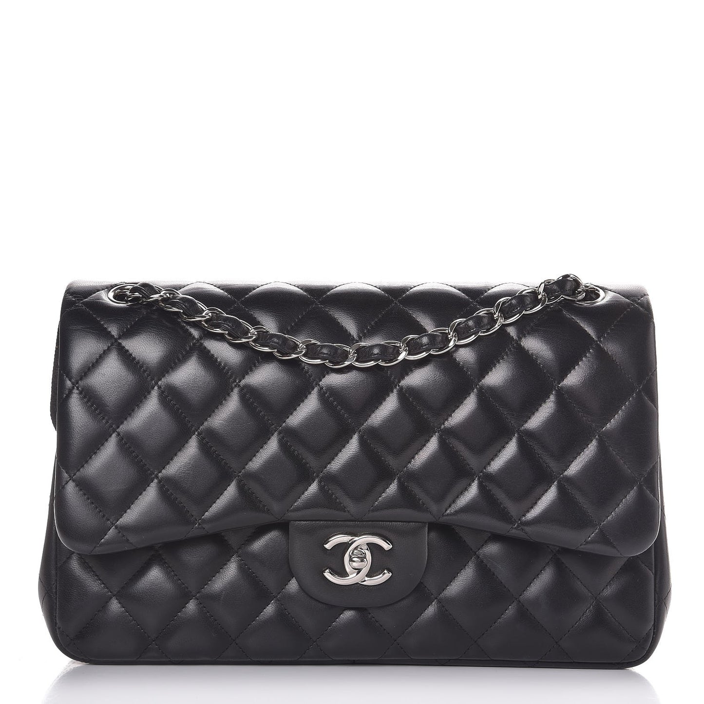 Lambskin Quilted Jumbo Double Flap Black