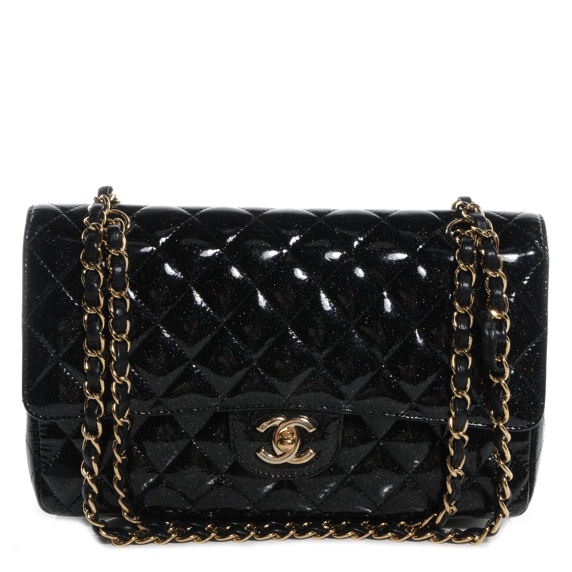 Chanel Glitter Patent Quilted Evening Star Medium Double Flap Black 1 of 9