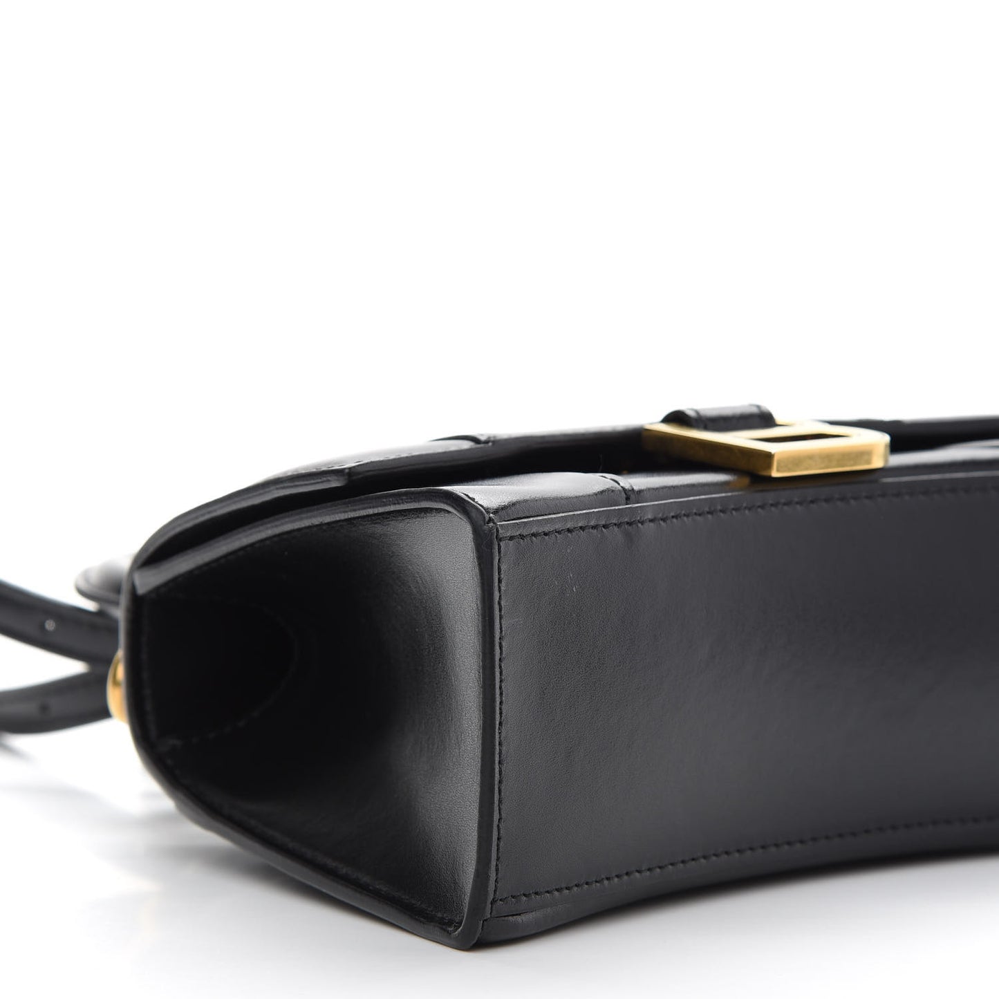 Shiny Box Calfskin Hourglass Top Handle Bag XS Black