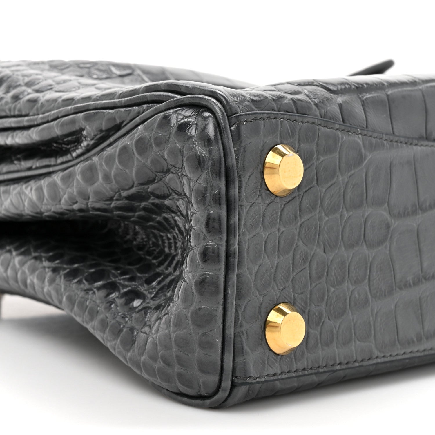Balenciaga Shiny Calfskin Crocodile Embossed Small Rodeo Top Handle Handbag Grey 11 of 12